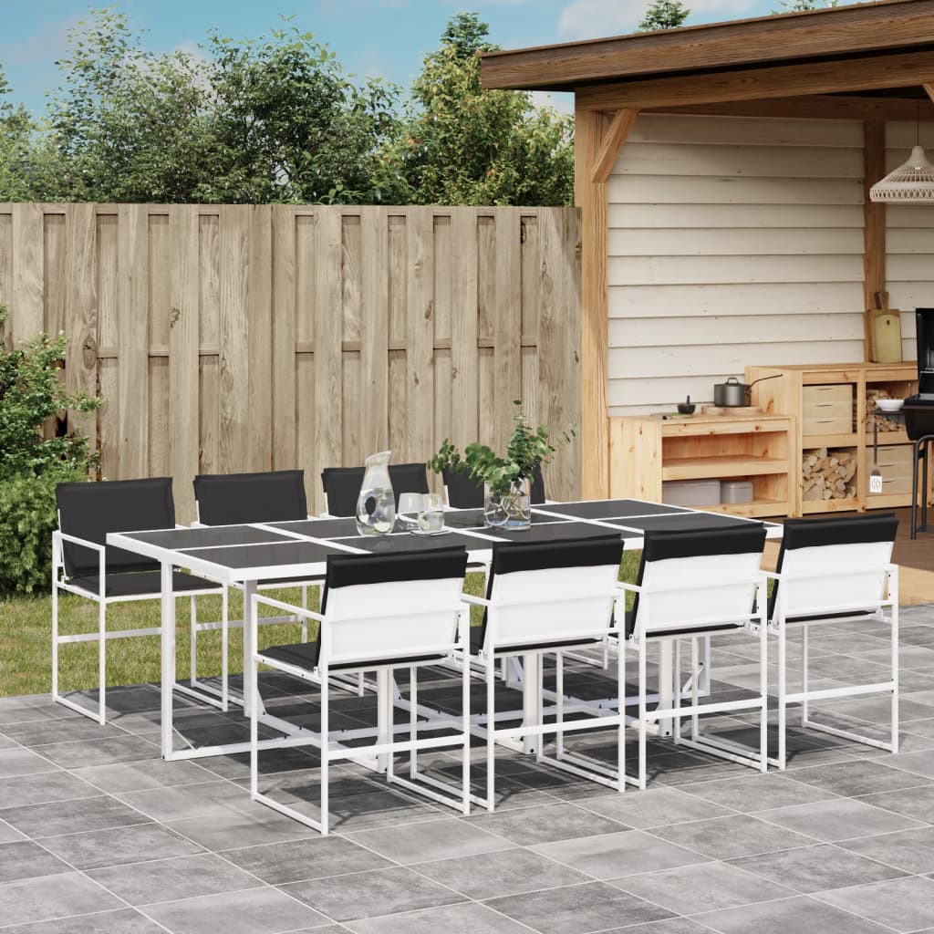 Set da Pranzo da Giardino 9 pz con Cuscini Bianco in Textilene | homemem39