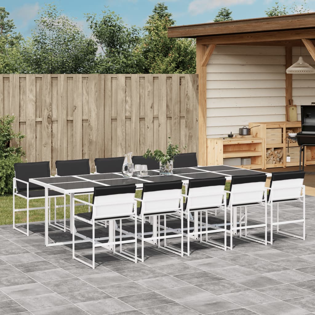 Set da Pranzo da Giardino 11 pz con Cuscini Bianco in Textilene | homemem39