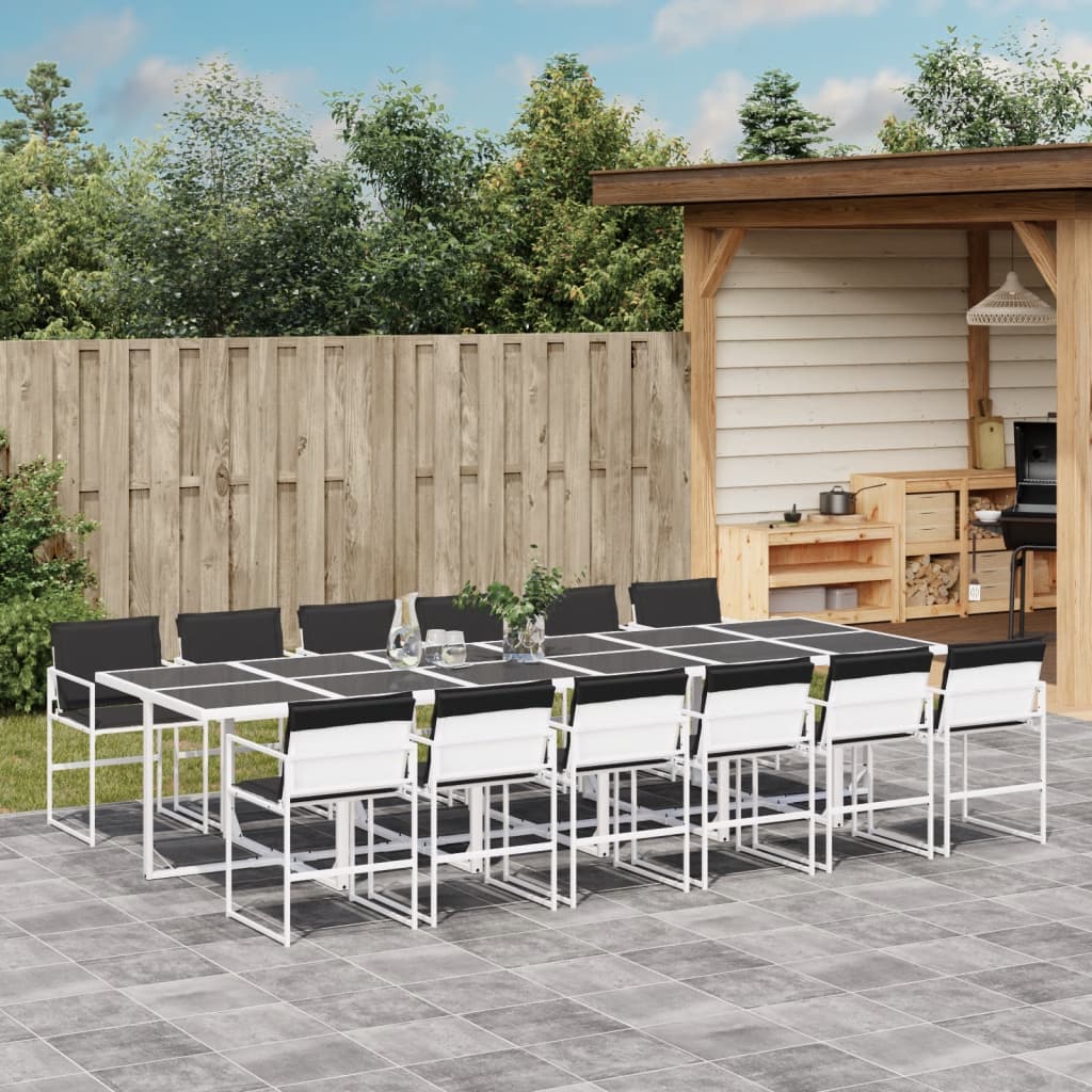Set da Pranzo da Giardino 13 pz con Cuscini Bianco in Textilene | homemem39