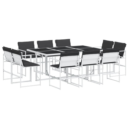 Set da Pranzo da Giardino 11 pz con Cuscini Bianco in Textilene