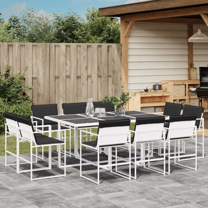 Set da Pranzo da Giardino 11 pz con Cuscini Bianco in Textilene