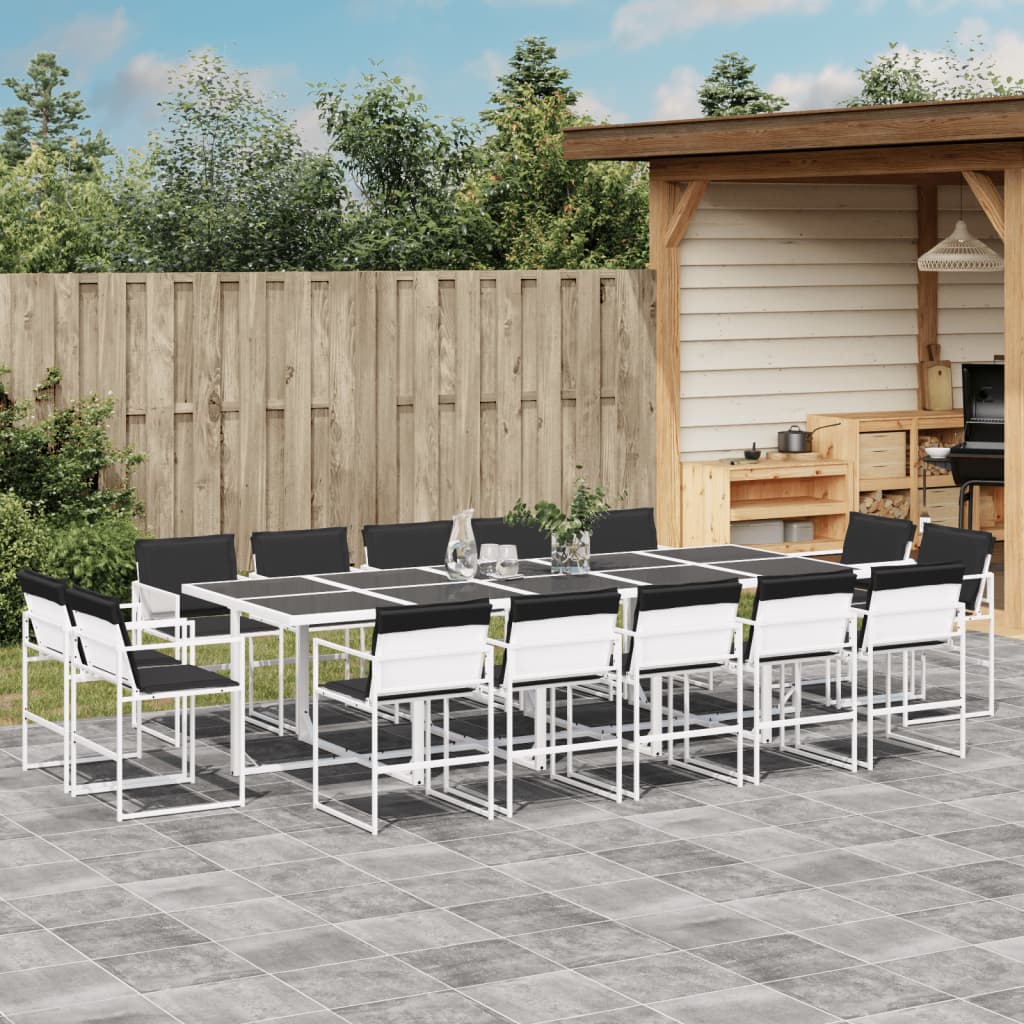 Set da Pranzo da Giardino 15 pz con Cuscini Bianco in Textilene | homemem39