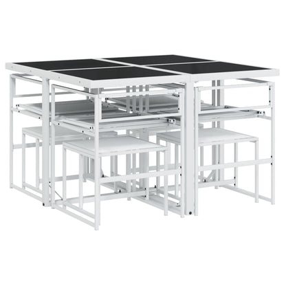 Set da Pranzo da Giardino 9 pz con Cuscini Bianco in Textilene