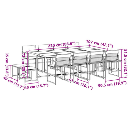 Set da Pranzo da Giardino 13 pz con Cuscini Bianco in Textilene | homemem39