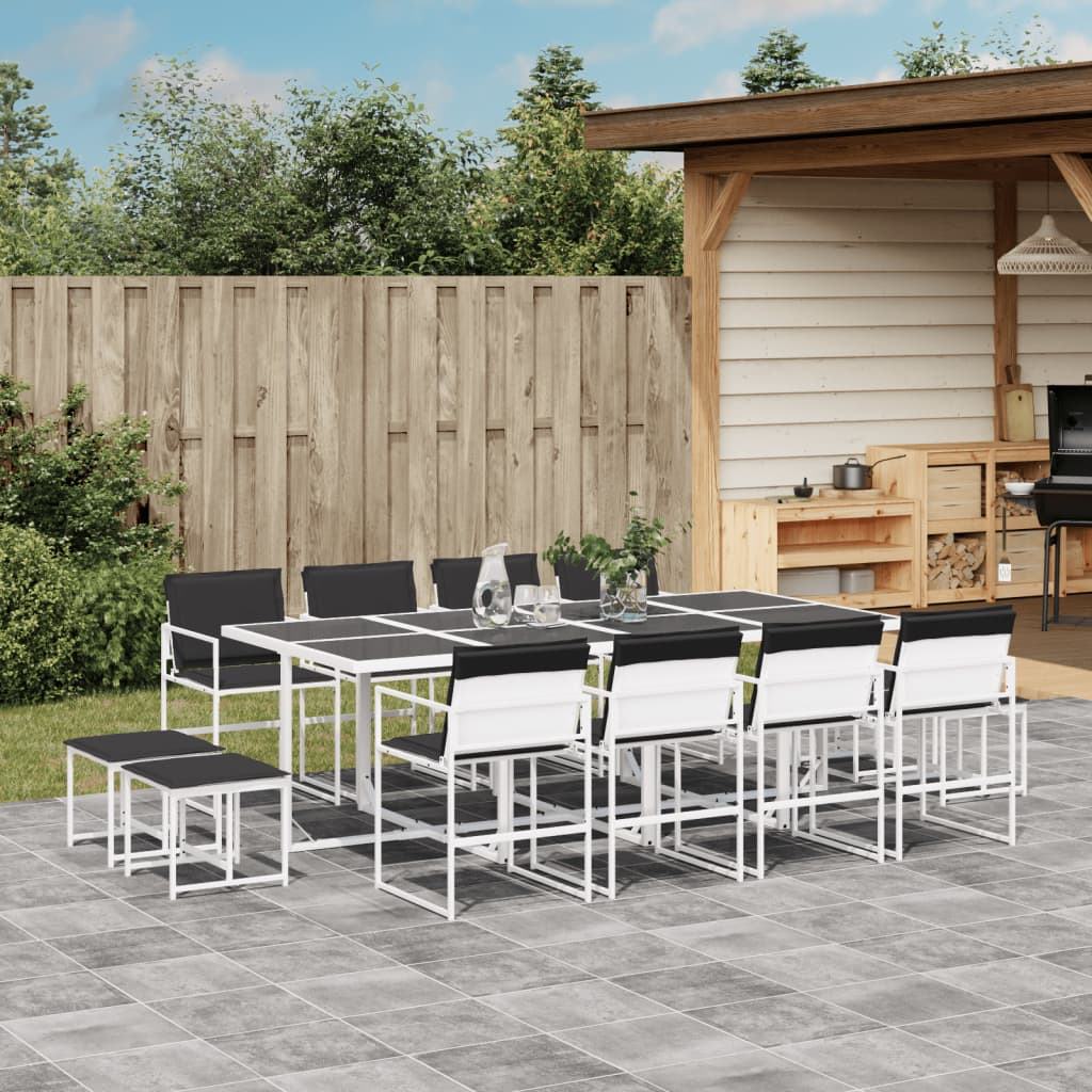 Set da Pranzo da Giardino 13 pz con Cuscini Bianco in Textilene | homemem39