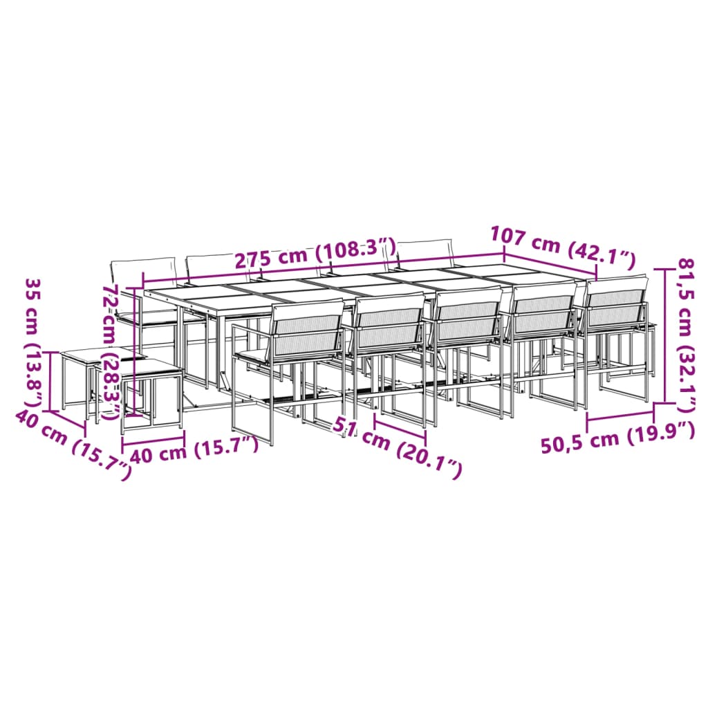 Set da Pranzo da Giardino 15 pz con Cuscini Bianco in Textilene | homemem39