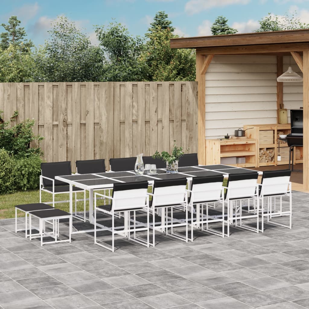 Set da Pranzo da Giardino 15 pz con Cuscini Bianco in Textilene | homemem39