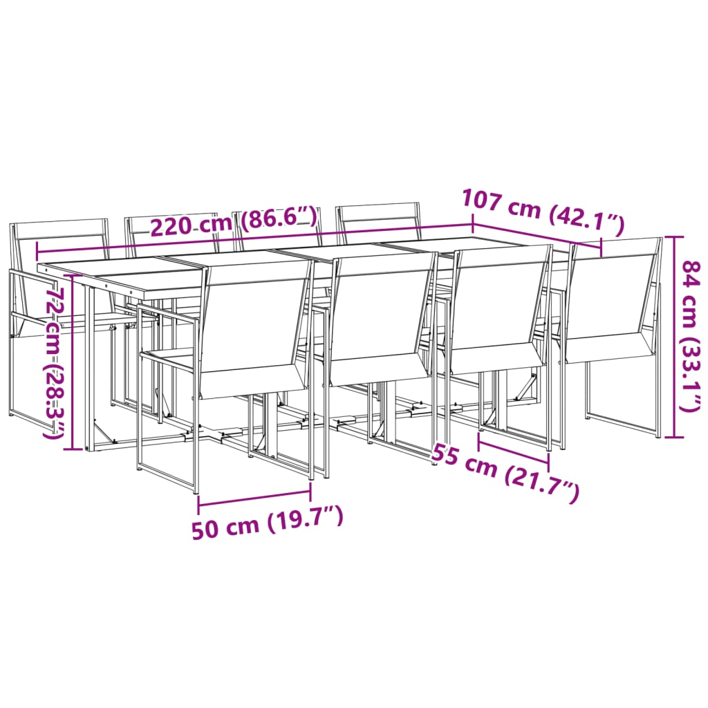 Set da Pranzo da Giardino 9 pz Nero in Textilene | homemem39