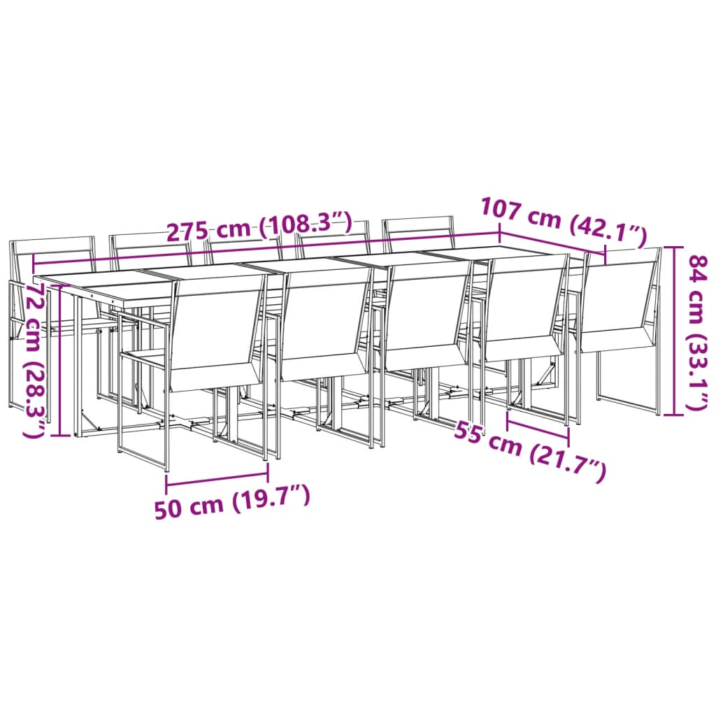 Set da Pranzo da Giardino 11 pz Nero in Textilene | homemem39