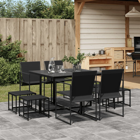 Set da Pranzo da Giardino 9 pz Nero in Textilene