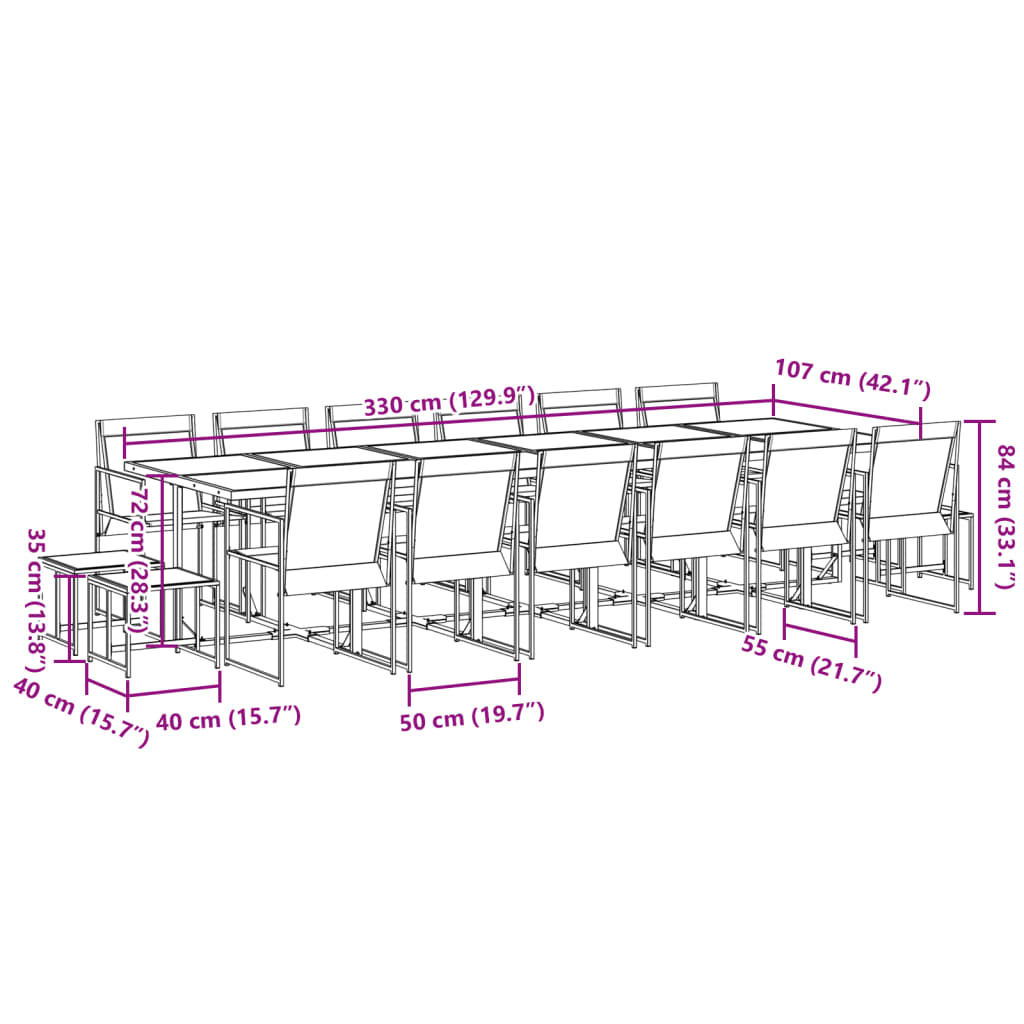 Set da Pranzo da Giardino 17 pz Nero in Textilene | homemem39