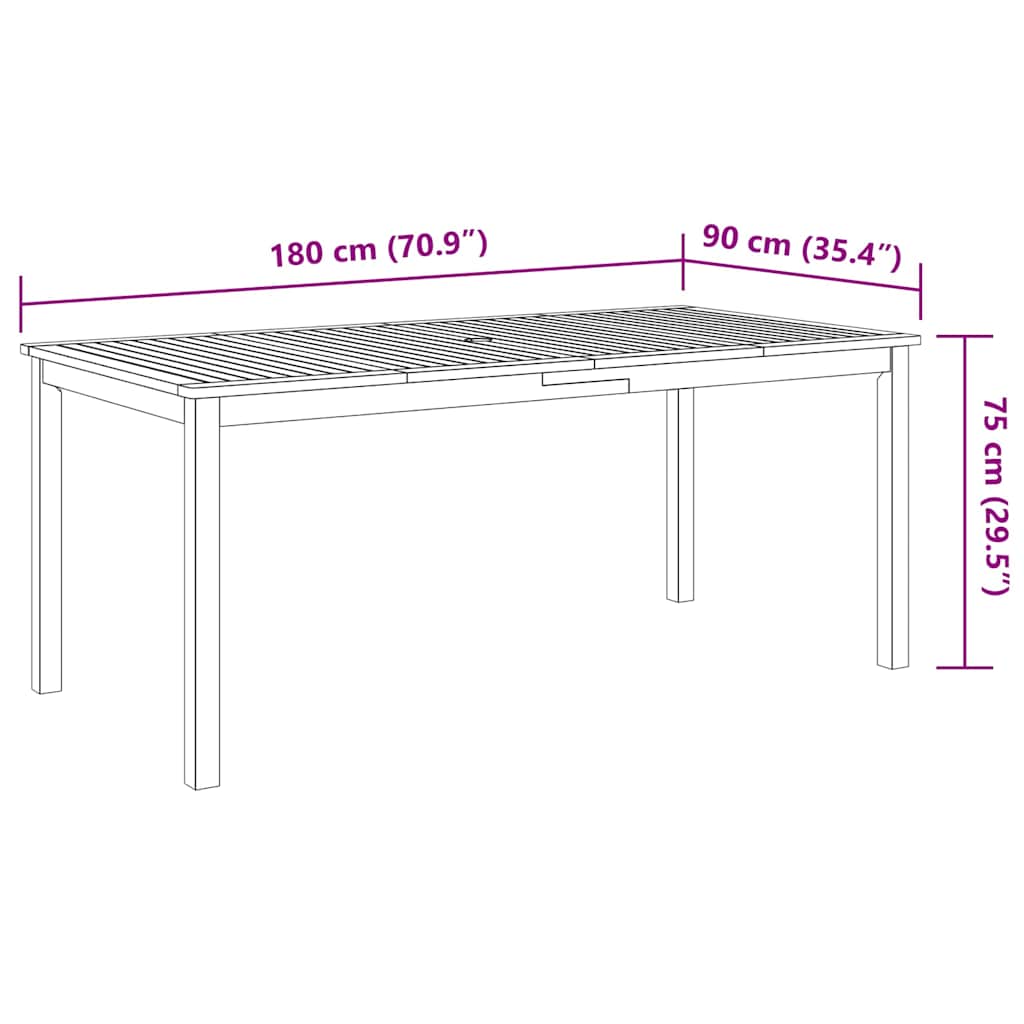 Set da Pranzo da Giardino 7 pz 180x90x75 cm