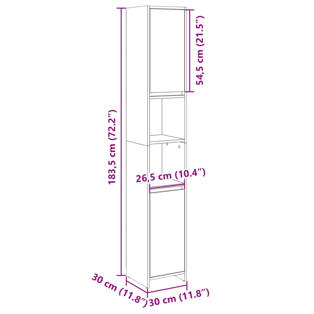 Mobile da Bagno Rovere Sonoma 30x30x183,5 cm Legno Multistrato | homemem39