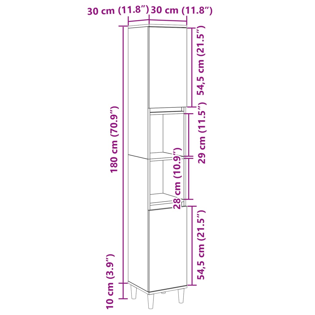 Armadietto da Bagno Rovere Sonoma 30x30x190cm Legno Multistrato | homemem39