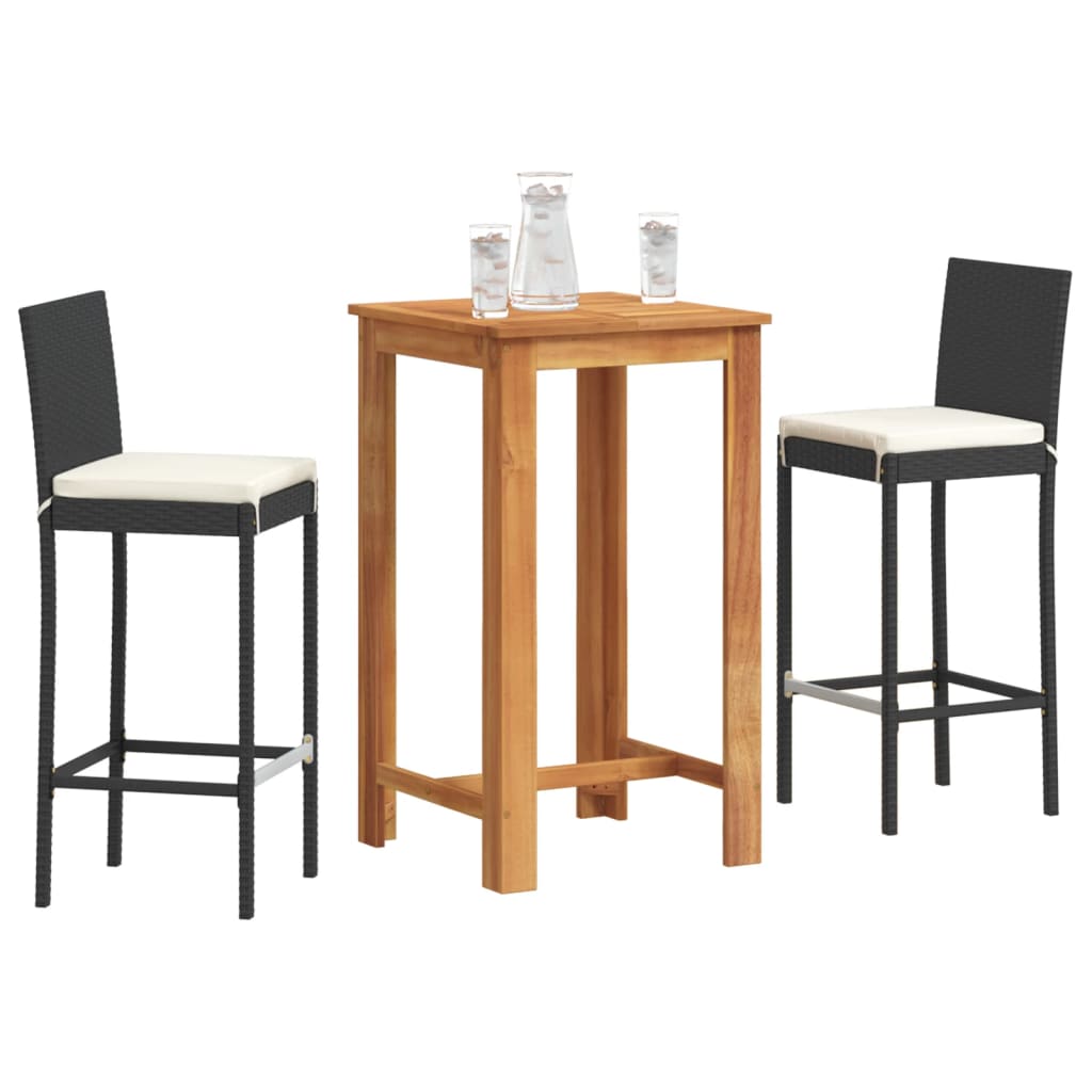 Set Bar da Giardino 3 pz Nero in Legno Acacia e Polyrattan - homemem39
