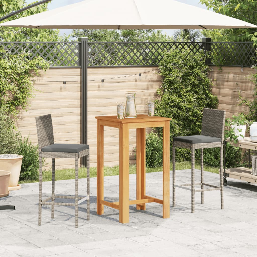 Set Bar da Giardino 3 pz Grigio in Legno Acacia e Polyrattan - homemem39
