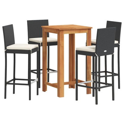 Set Bar da Giardino 5 pz Nero in Legno Acacia e Polyrattan - homemem39
