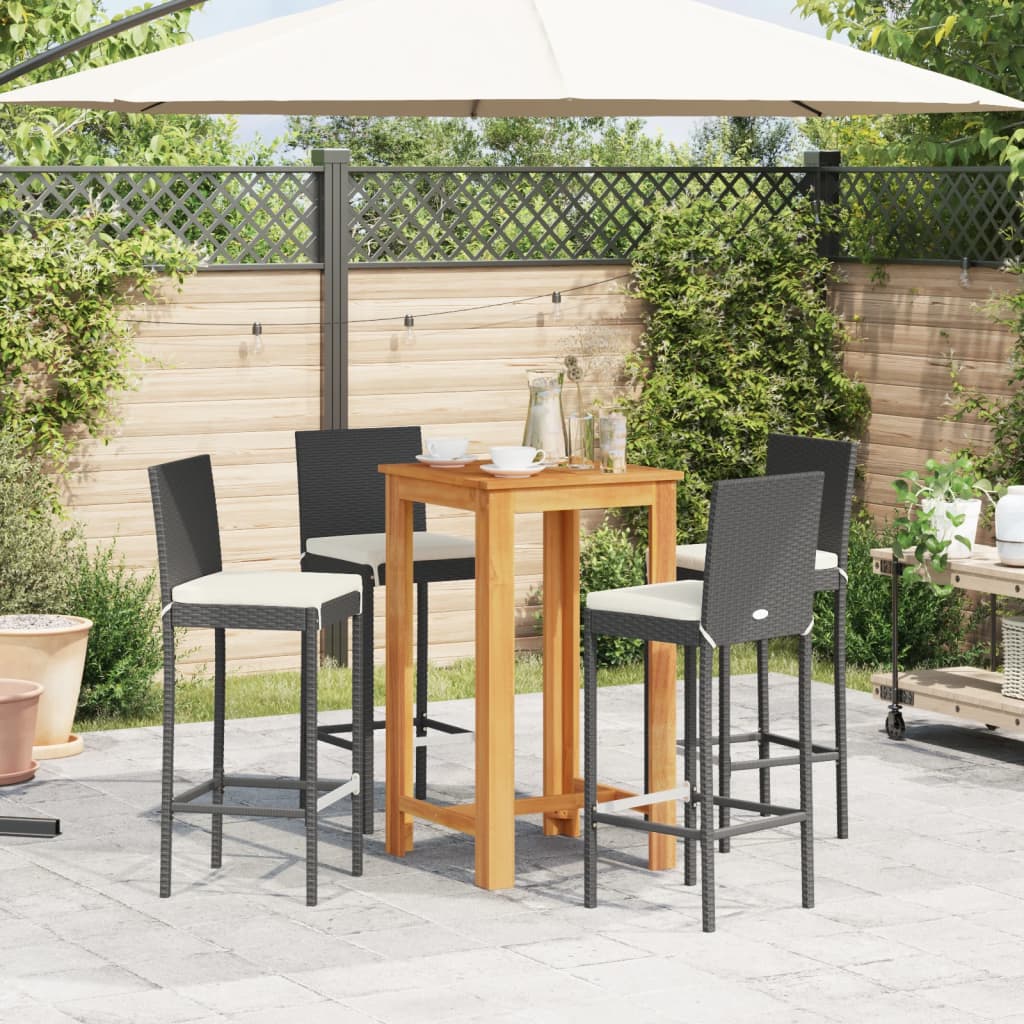 Set Bar da Giardino 5 pz Nero in Legno Acacia e Polyrattan - homemem39