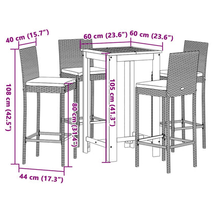 Set Bar da Giardino 5 pz Nero in Legno Acacia e Polyrattan | homemem39