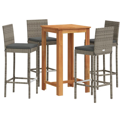 Set Bar Giardino 5pz Grigio Legno Massello Acacia e Polyrattan | homemem39