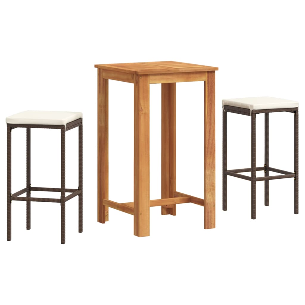 Set Bar da Giardino 3 pz Marrone in Legno Acacia e Polyrattan | homemem39