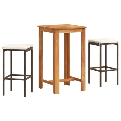 Set Bar da Giardino 3 pz Marrone in Legno Acacia e Polyrattan | homemem39