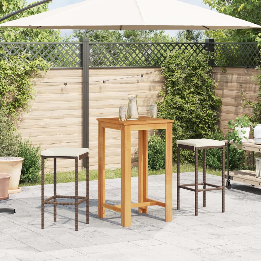 Set Bar da Giardino 3 pz Marrone in Legno Acacia e Polyrattan | homemem39