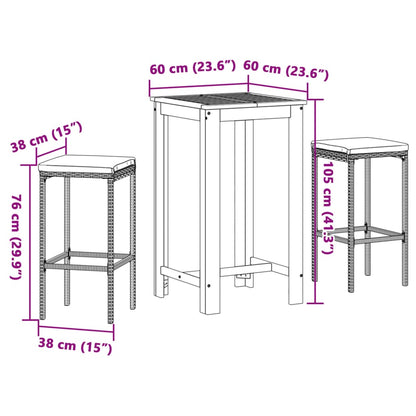 Set Bar da Giardino 3 pz Marrone in Legno Acacia e Polyrattan | homemem39