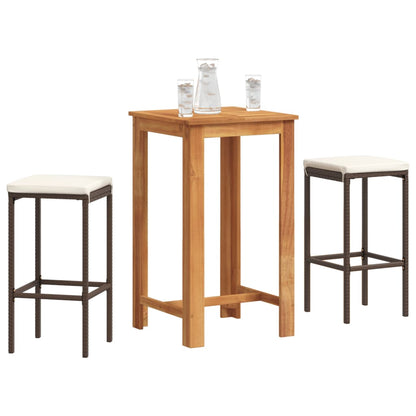 Set Bar da Giardino 3 pz Marrone in Legno Acacia e Polyrattan | homemem39