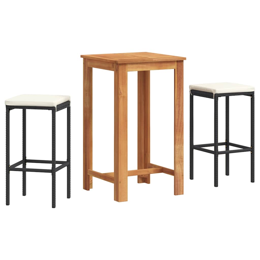 Set Bar da Giardino 3 pz Nero in Legno Acacia e Polyrattan | homemem39