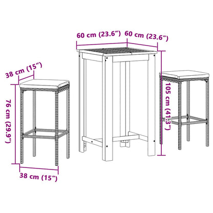 Set Bar da Giardino 3 pz Nero in Legno Acacia e Polyrattan | homemem39