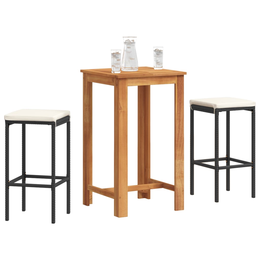 Set Bar da Giardino 3 pz Nero in Legno Acacia e Polyrattan - homemem39