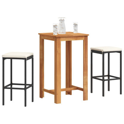 Set Bar da Giardino 3 pz Nero in Legno Acacia e Polyrattan - homemem39