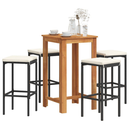 Set Bar da Giardino 5 pz Nero in Legno Acacia e Polyrattan - homemem39