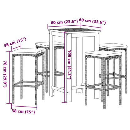 Set Bar Giardino 5pz Grigio Legno Massello Acacia e Polyrattan | homemem39