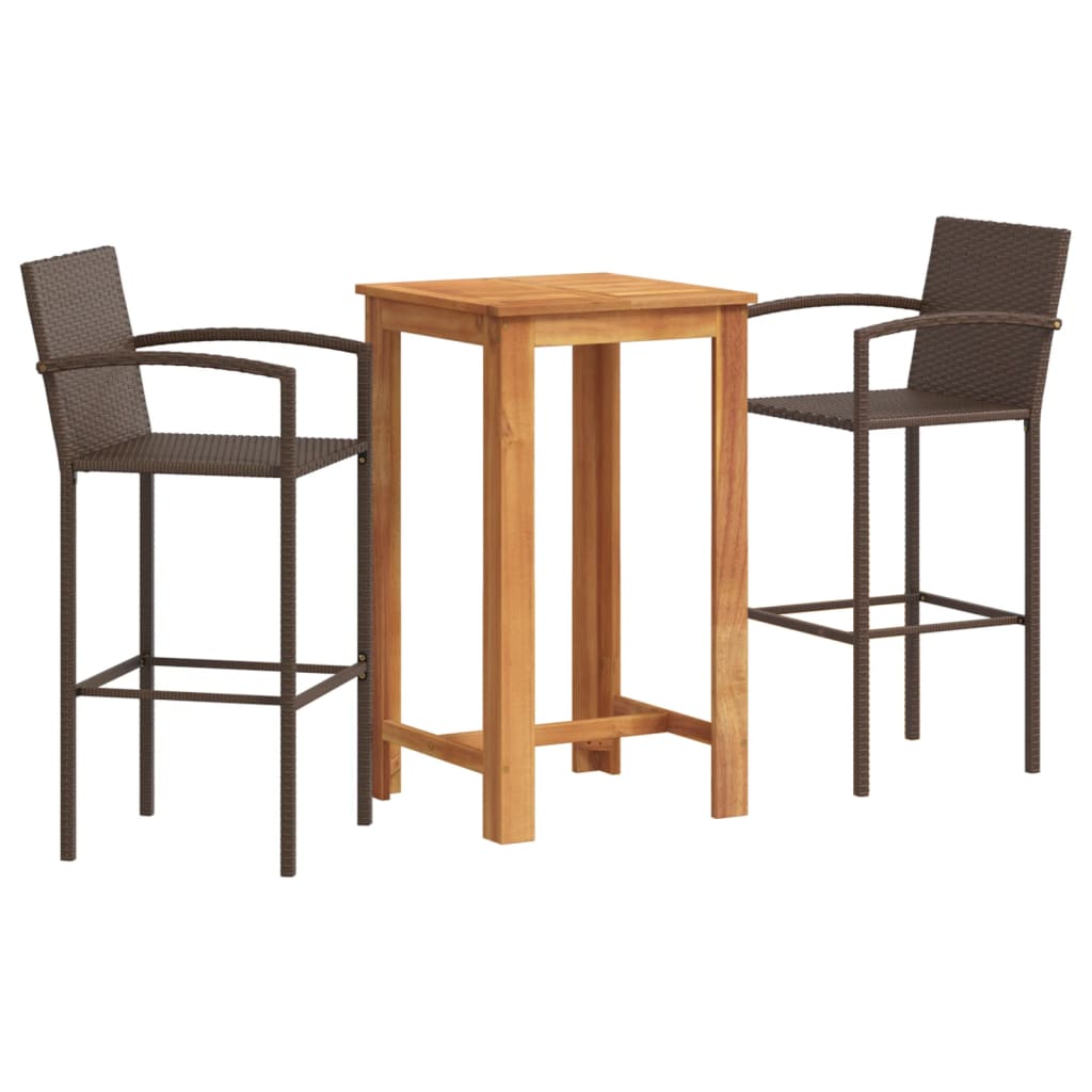 Set Bar da Giardino 3 pz Marrone in Legno Acacia e Polyrattan - homemem39