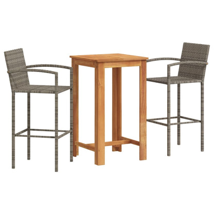 Set Bar da Giardino 3 pz Grigio in Legno Acacia e Polyrattan - homemem39