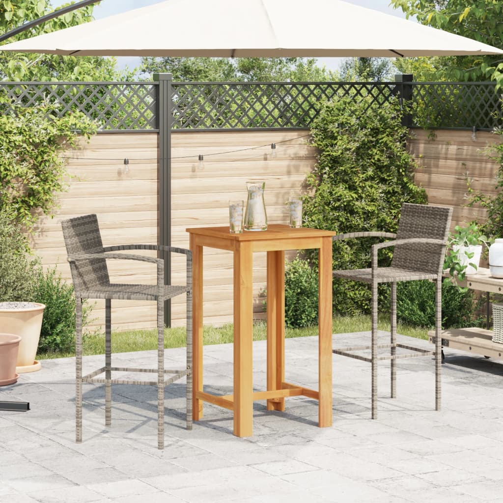 Set Bar da Giardino 3 pz Grigio in Legno Acacia e Polyrattan - homemem39