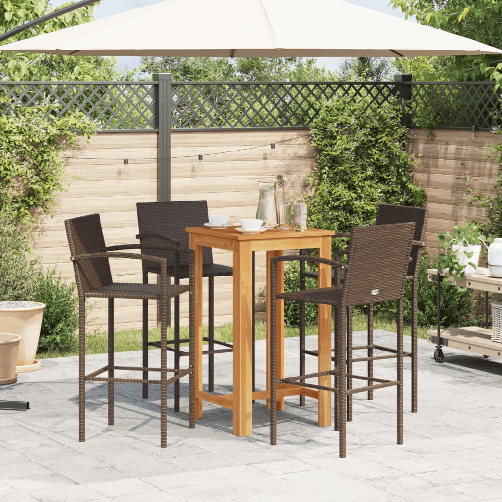 Set Bar Giardino 5pz Marrone Legno Massello Acacia e Polyrattan - homemem39