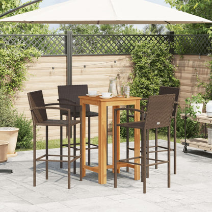 Set Bar Giardino 5pz Marrone Legno Massello Acacia e Polyrattan - homemem39