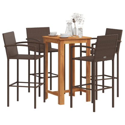 Set Bar Giardino 5pz Marrone Legno Massello Acacia e Polyrattan | homemem39