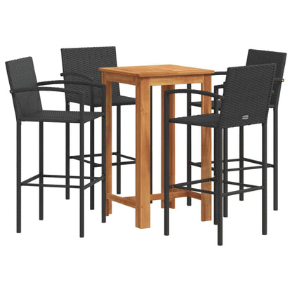 Set Bar da Giardino 5 pz Nero in Legno Acacia e Polyrattan - homemem39