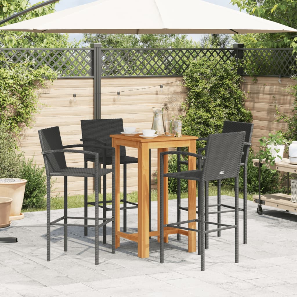 Set Bar da Giardino 5 pz Nero in Legno Acacia e Polyrattan - homemem39