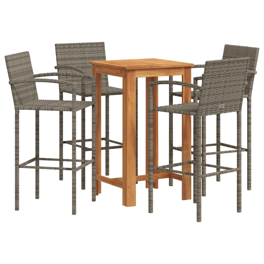 Set Bar Giardino 5pz Grigio Legno Massello Acacia e Polyrattan | homemem39