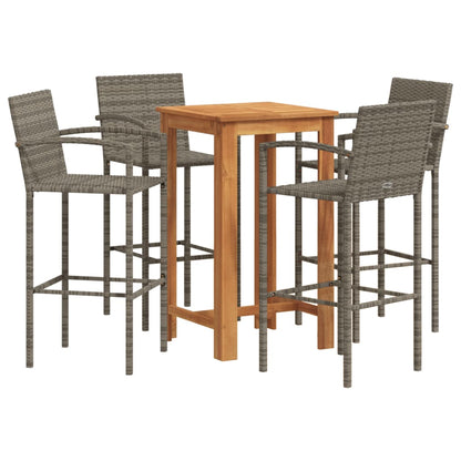 Set Bar Giardino 5pz Grigio Legno Massello Acacia e Polyrattan | homemem39
