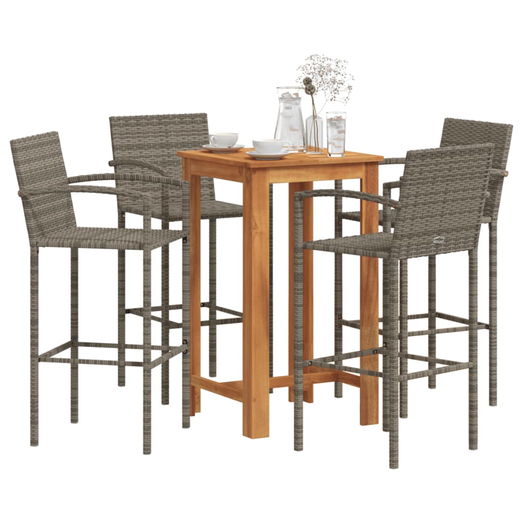 Set Bar Giardino 5pz Grigio Legno Massello Acacia e Polyrattan | homemem39