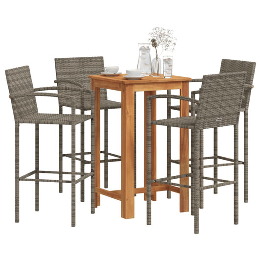 Set Bar Giardino 5pz Grigio Legno Massello Acacia e Polyrattan | homemem39