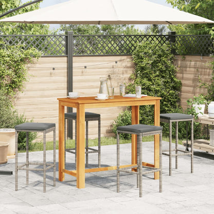 Set Bar Giardino 5pz Grigio Legno Massello Acacia e Polyrattan | homemem39