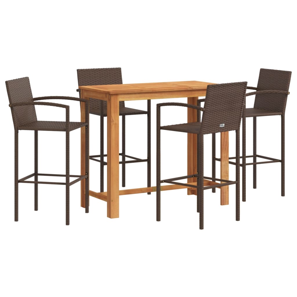 Set Bar Giardino 5pz Marrone Legno Massello Acacia e Polyrattan | homemem39