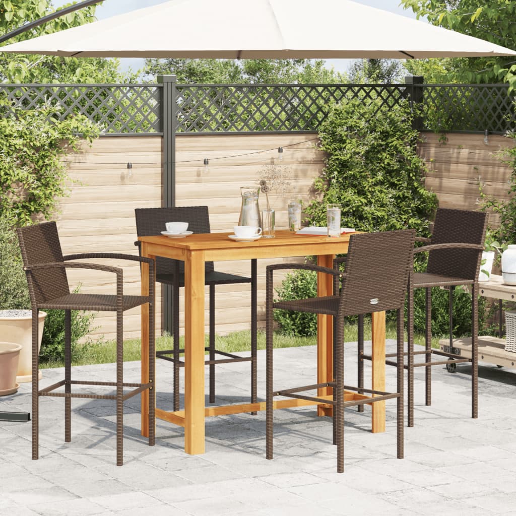 Set Bar Giardino 5pz Marrone Legno Massello Acacia e Polyrattan | homemem39